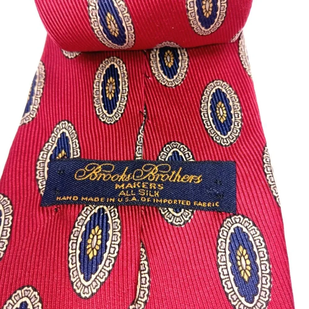 Brooks Brothers Men’s Dark Red Blue Silk Medallion Tie Vintage Bold USA